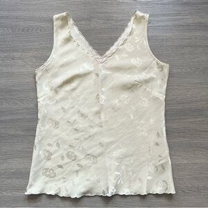 Vintage 90’s Cream Floral Satin Camisole with Scalloped Trim Lingerie Sz S